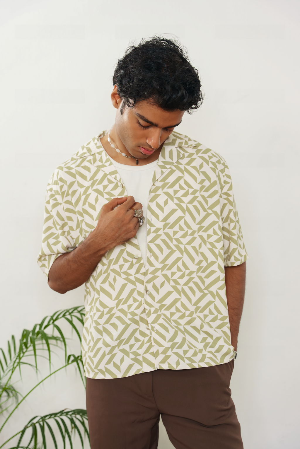 Cordaro Cuba - Off White Olive Print Cuba - Cuban Shirt For Men