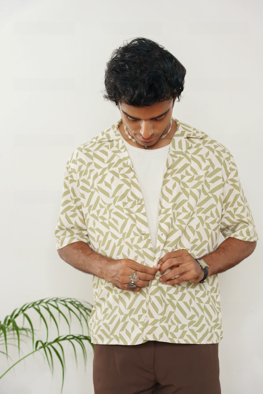 Cordaro Cuba - Off White Olive Print Cuba - Cuban Shirt For Men
