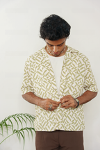 Cordaro Cuba - Off White Olive Print Cuba - Cuban Shirt For Men