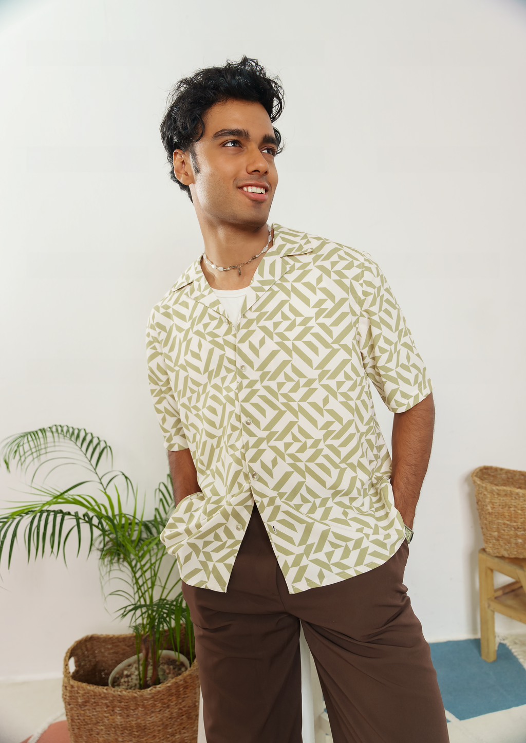 Cordaro Cuba - Off White Olive Print Cuba - Cuban Shirt For Men