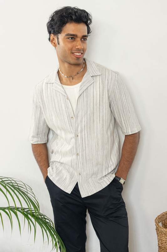 Cordaro Cuba - White and Grey Stripe Cuba - Cuban Shirt For Men