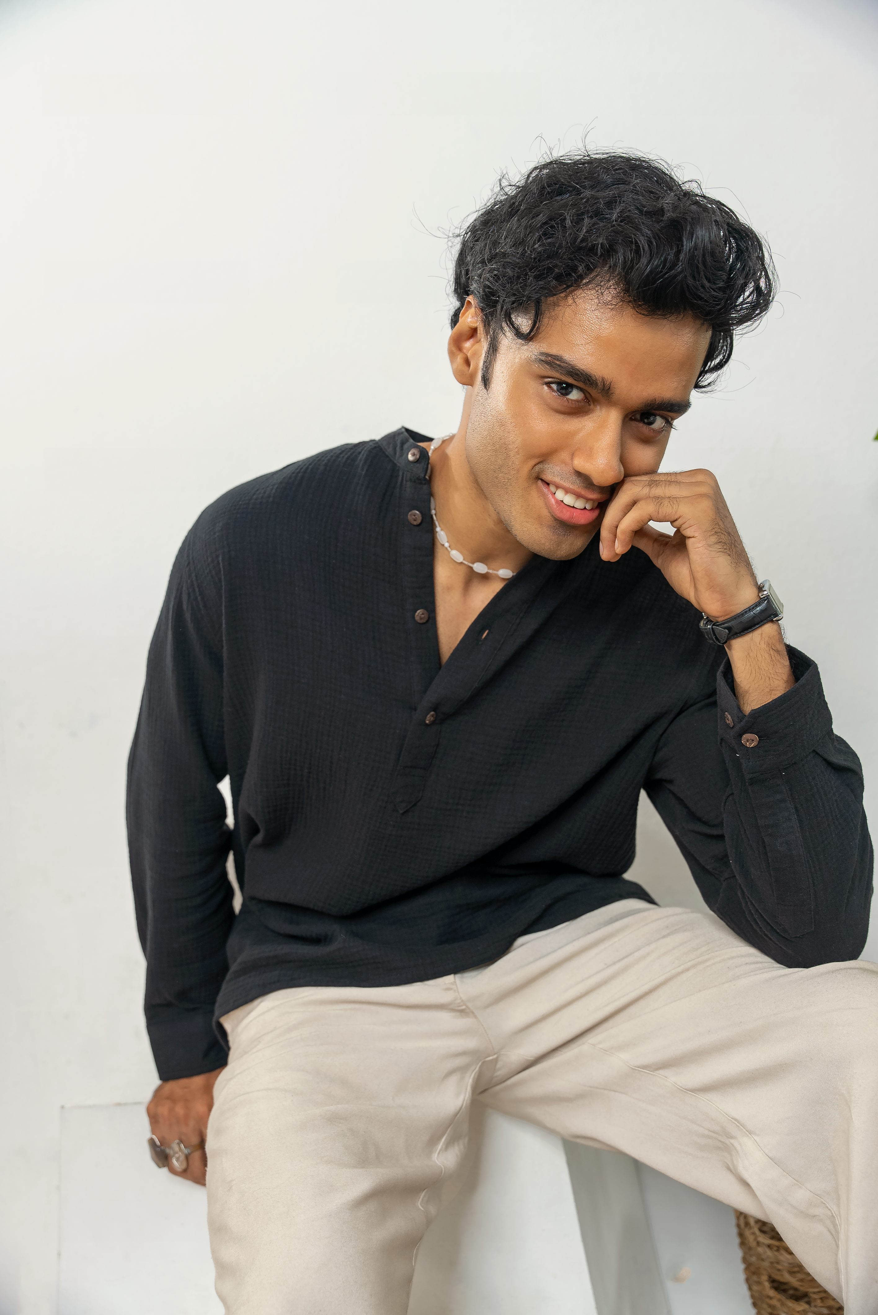 Waffle Henley for Men - Black