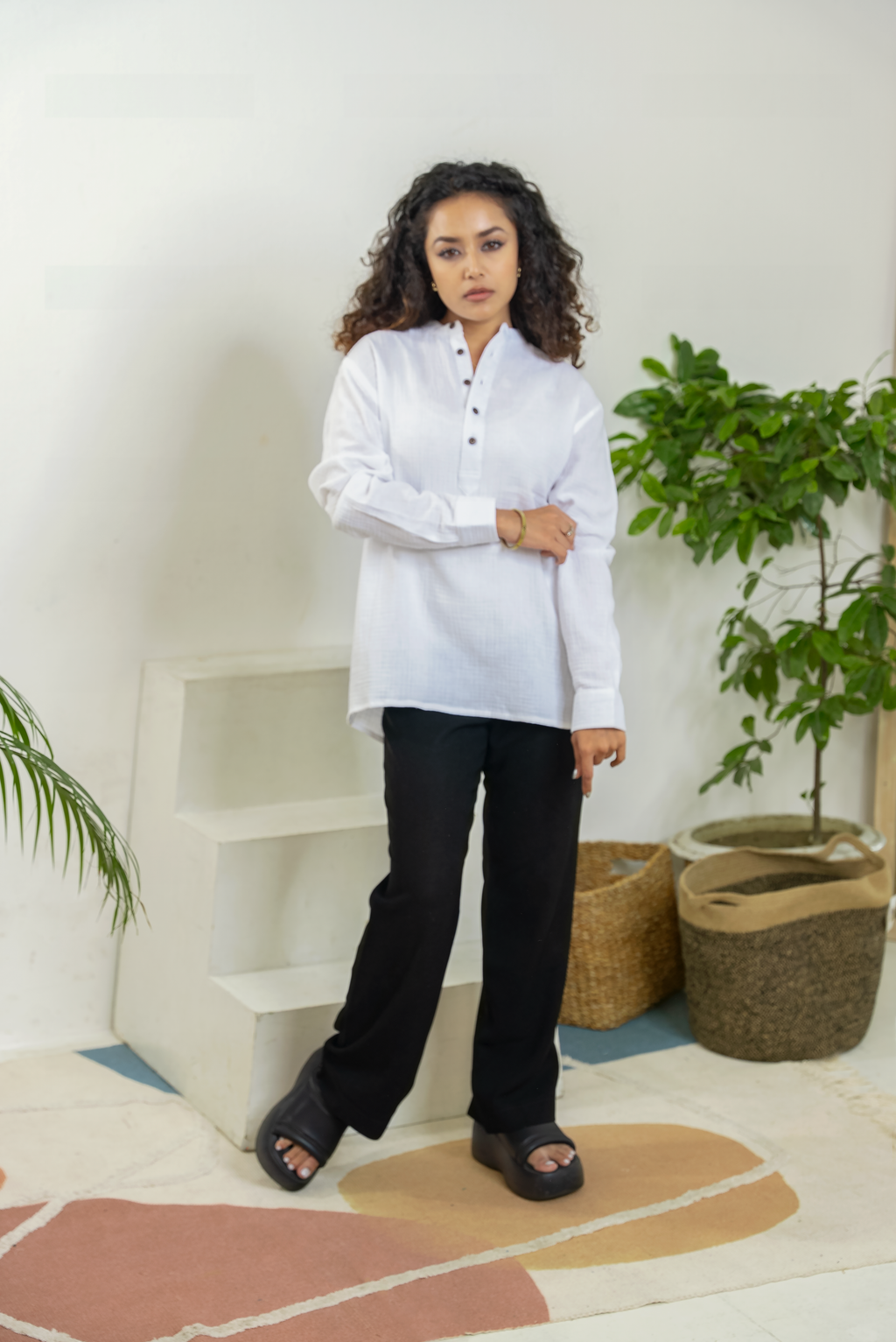 Waffle Henley - Katua - Unisex - White
