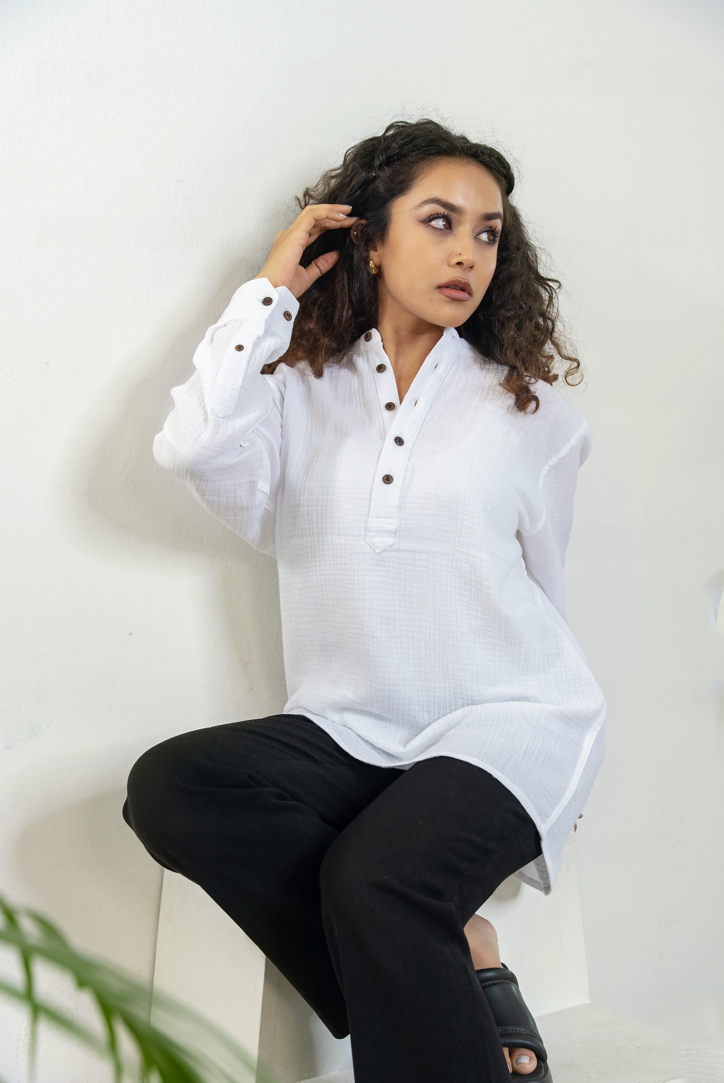 Waffle Henley - Unisex - White