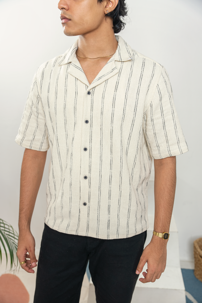 Cordaro Cuba - Off White Coastal Stripe Cuba - Cuban Shirt For Men