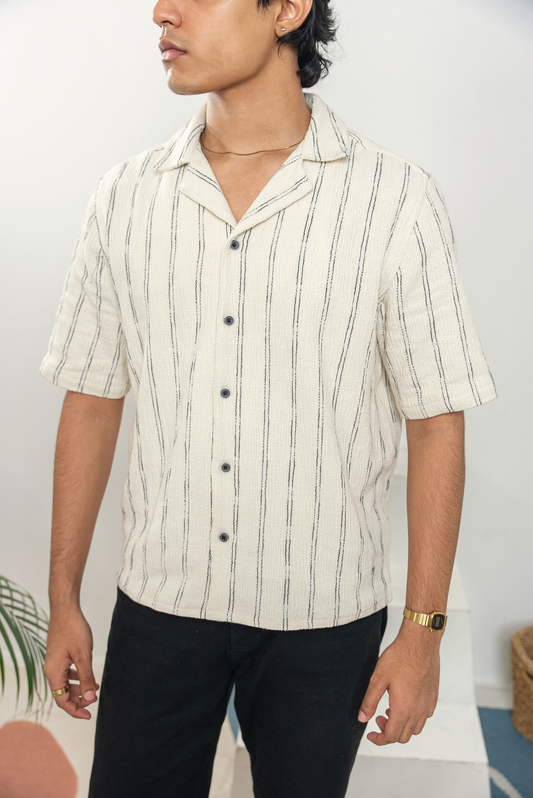 Cordaro Cuba - Offwhite Coastal Stripe Cuba - Cuban Shirt For Men