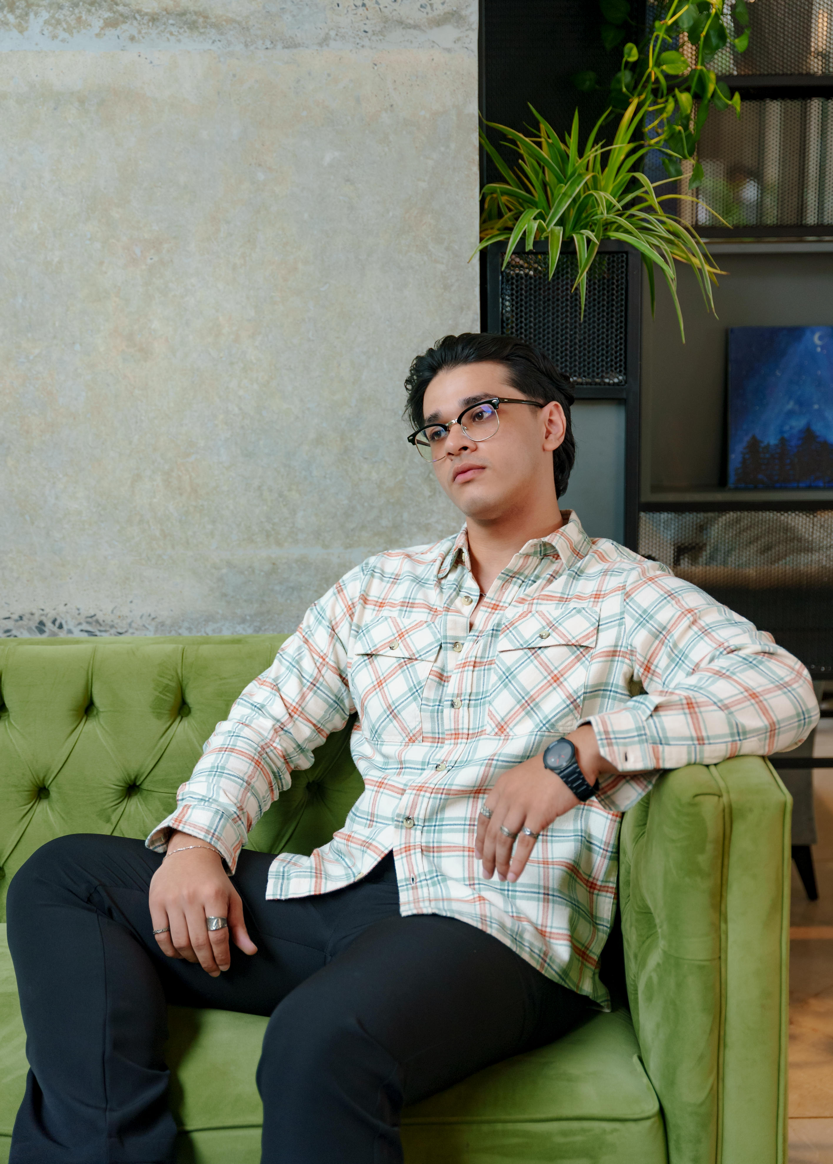 Flannel for Men - Cream and Green - Dual Pocket Shirts