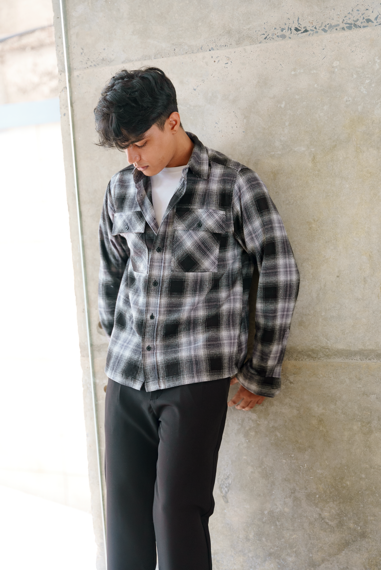 Flannel for Men - Black and White - Dual Pocket Shirts