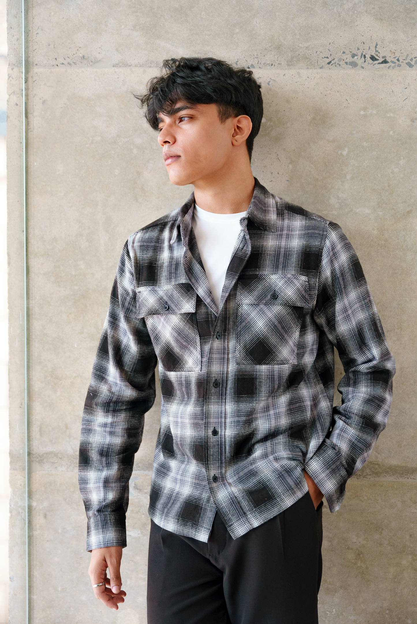 Flannel for Men - Black and White - Dual Pocket Shirts