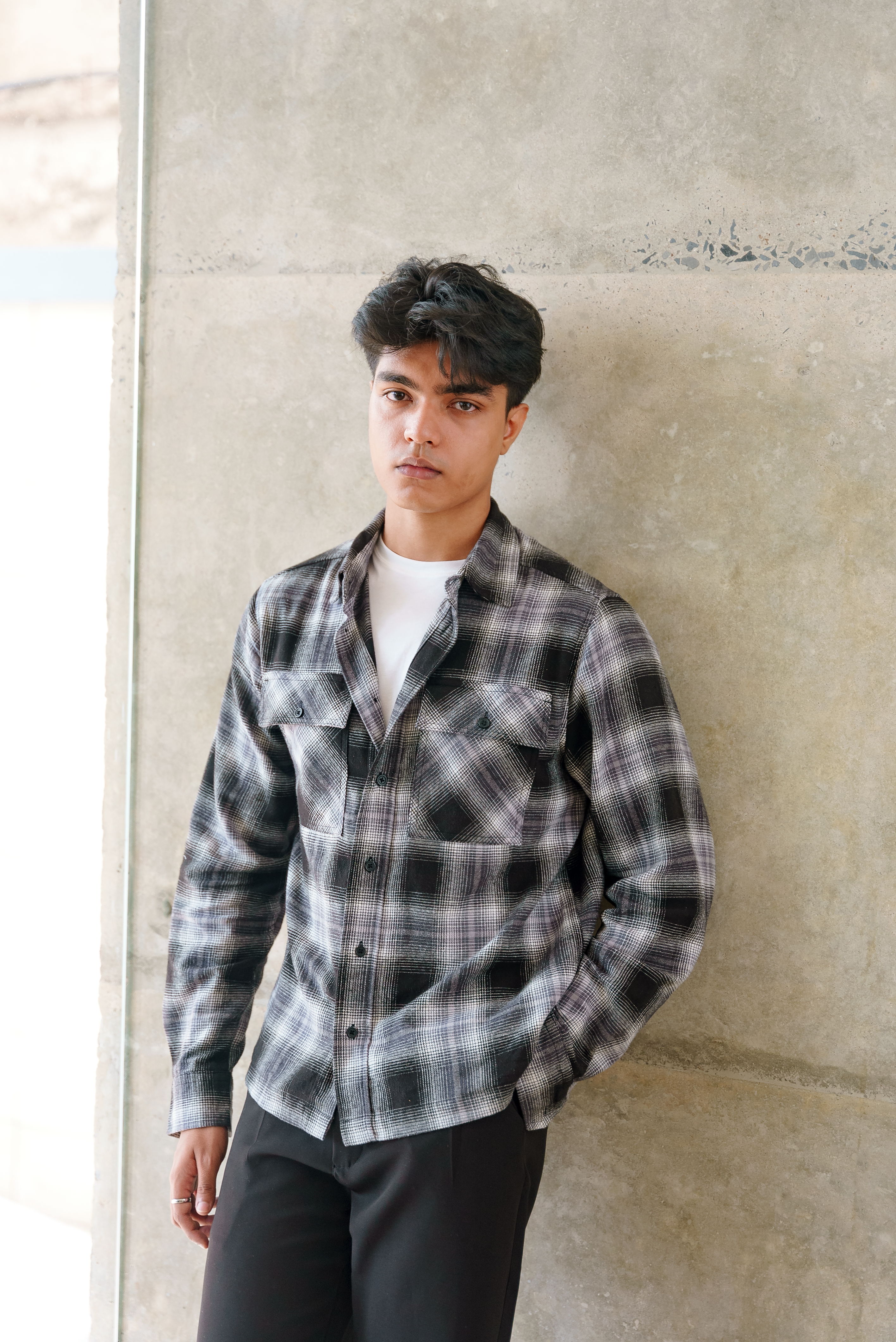 Flannel for Men - Black and White - Dual Pocket Shirts