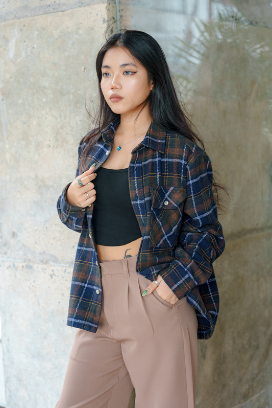 Flannel - Unisex - Moss and Navy - Dual Pocket Shirts