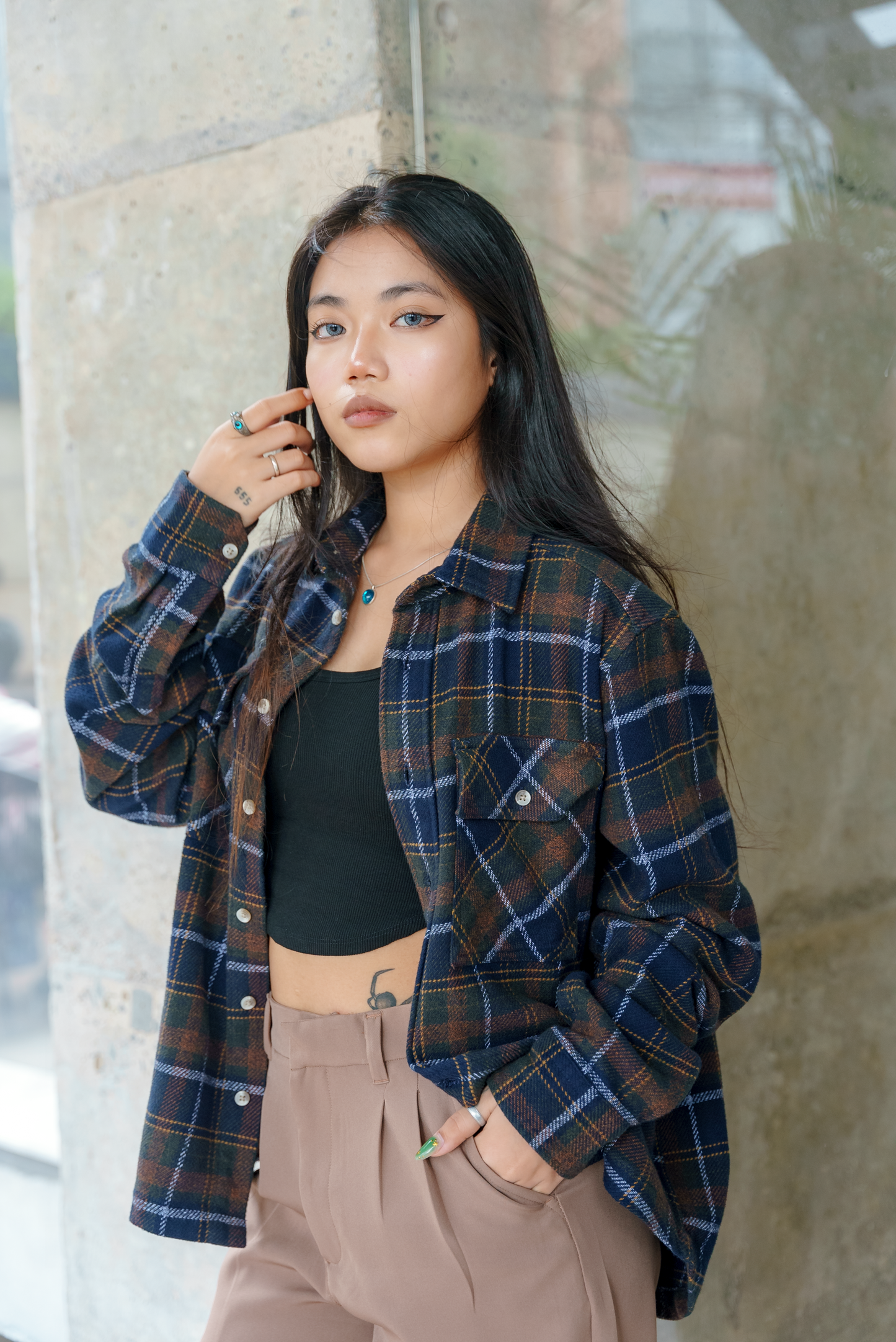 Flannel - Unisex - Moss and Navy - Dual Pocket Shirts