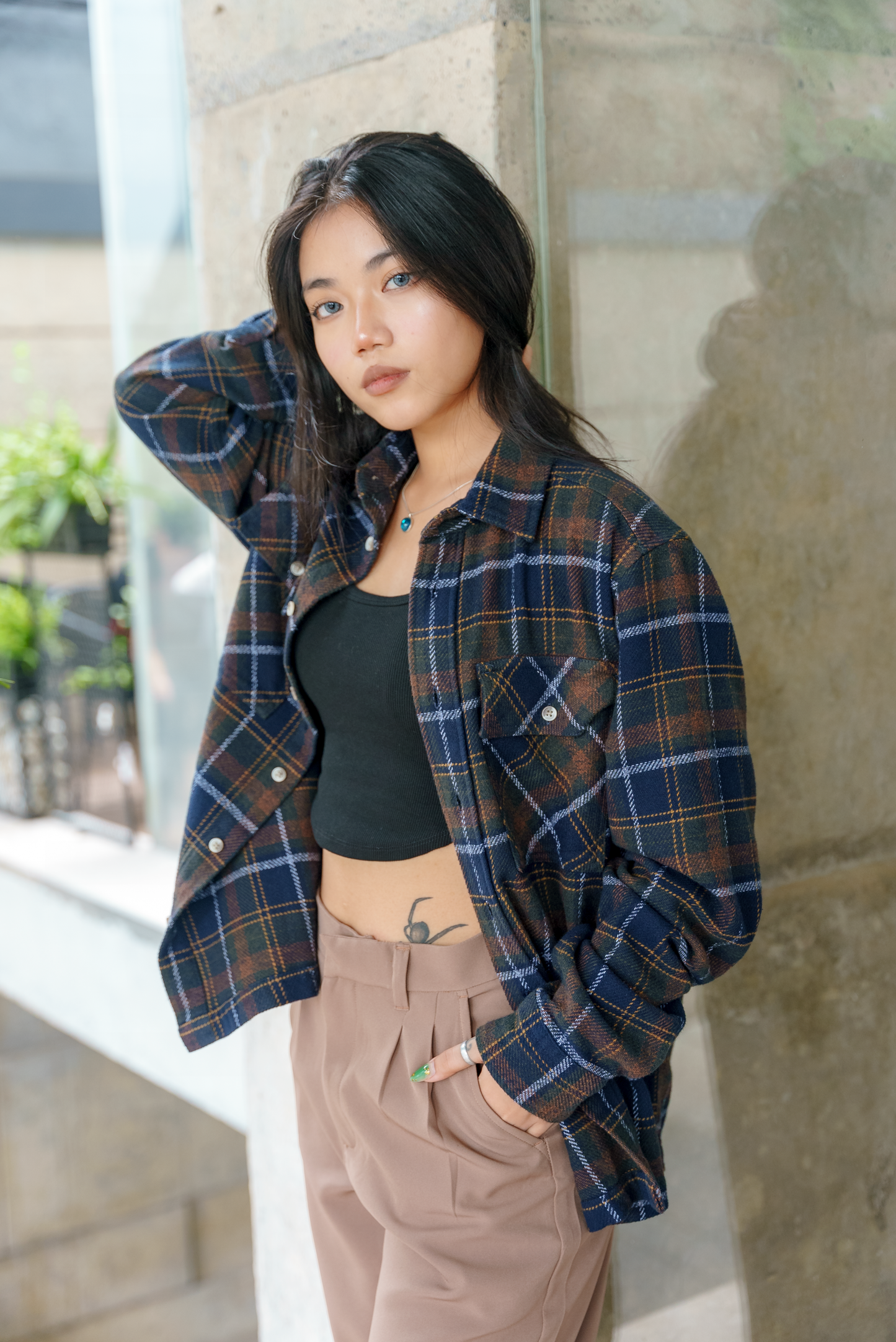 Flannel - Unisex - Moss and Navy - Dual Pocket Shirts