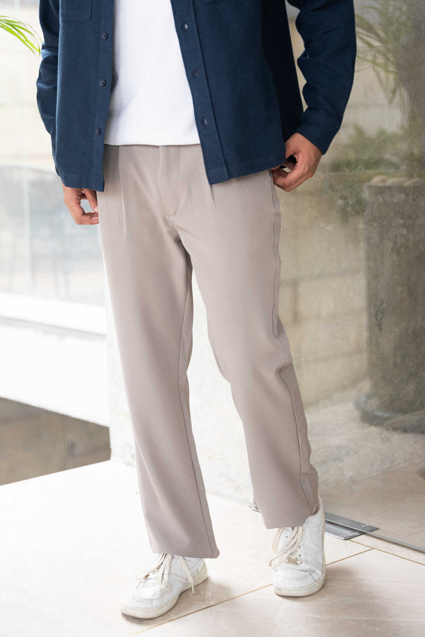 Pleated Straight Leg Pants For Men - Ash - Loose Fit