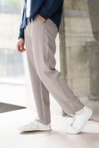 Pleated Straight Leg Pants For Men - Ash - Loose Fit