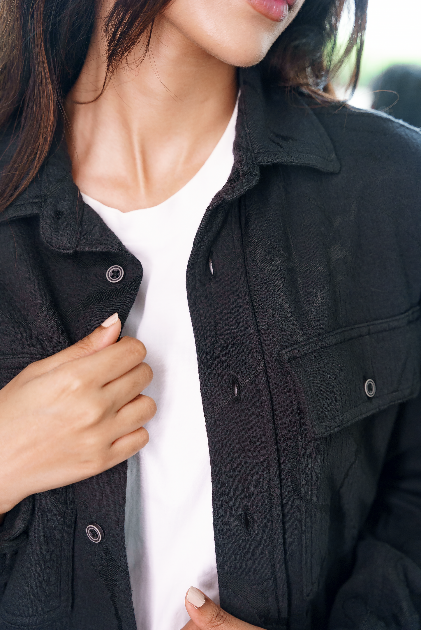 Luxe Marble Textured Shirt - Unisex - Black - Dual Pocket Shirts