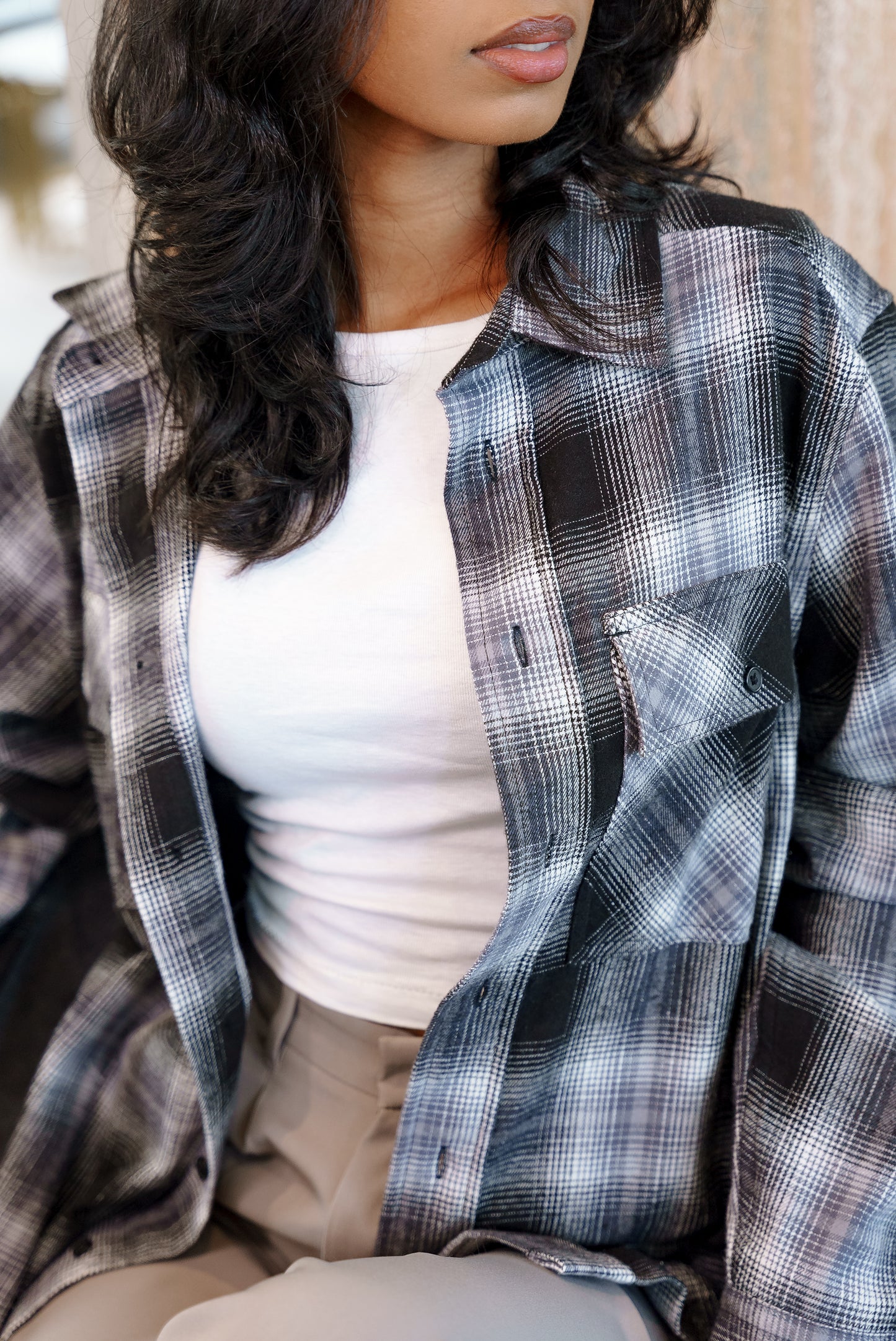 Flannel - Unisex - Black and White - Dual Pocket Shirts