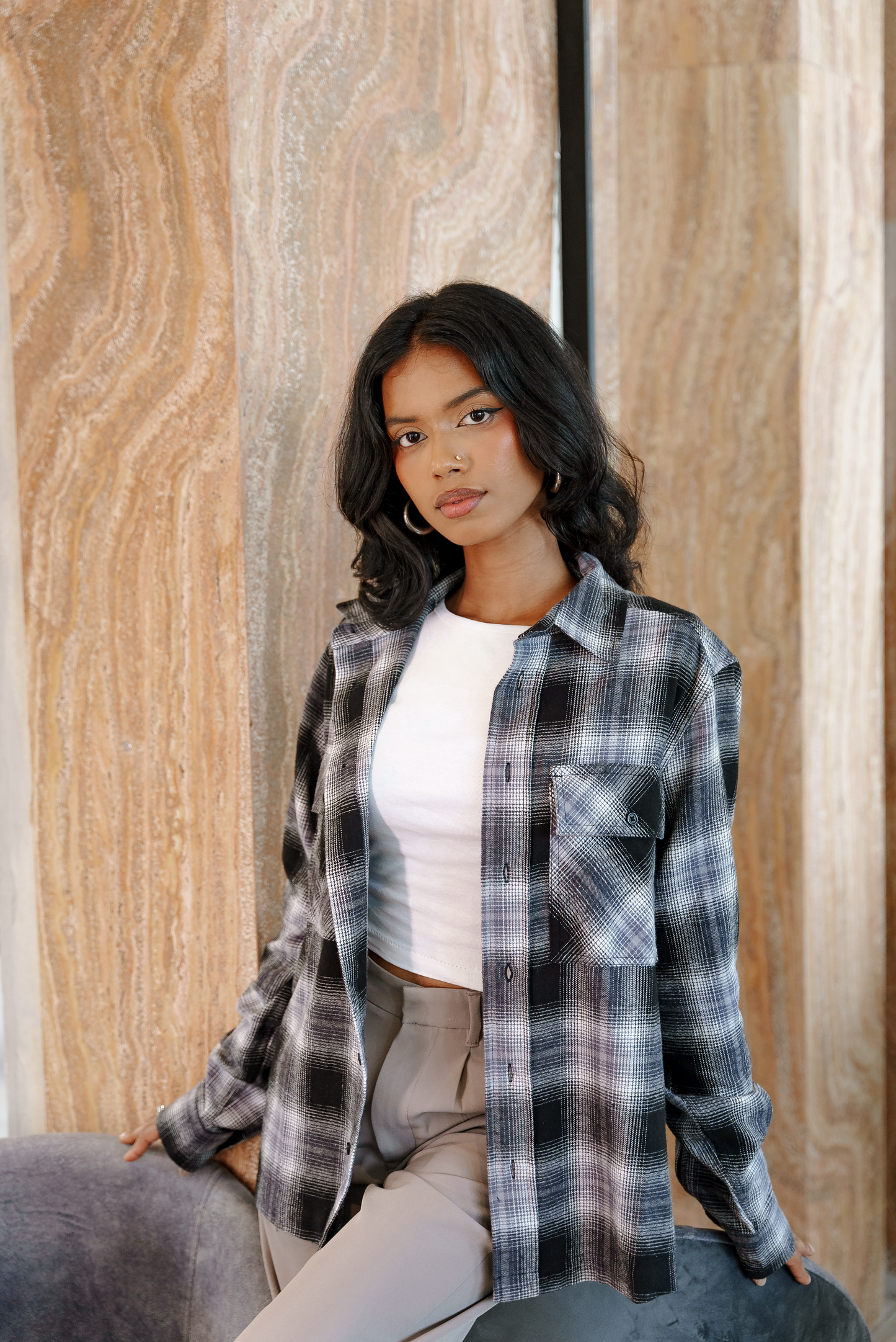 Flannel - Unisex - Black and White - Dual Pocket Shirts