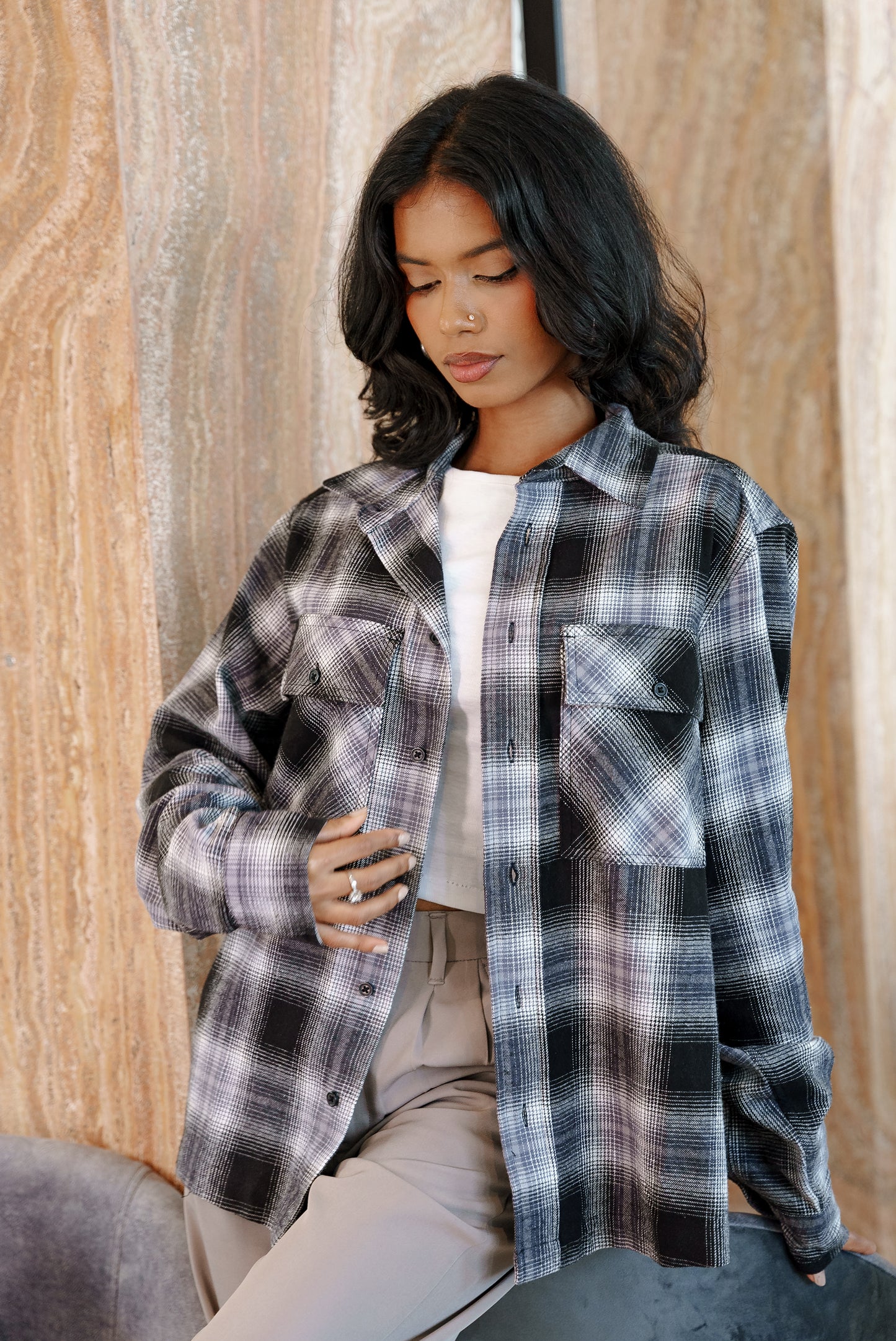 Flannel - Unisex - Black and White - Dual Pocket Shirts