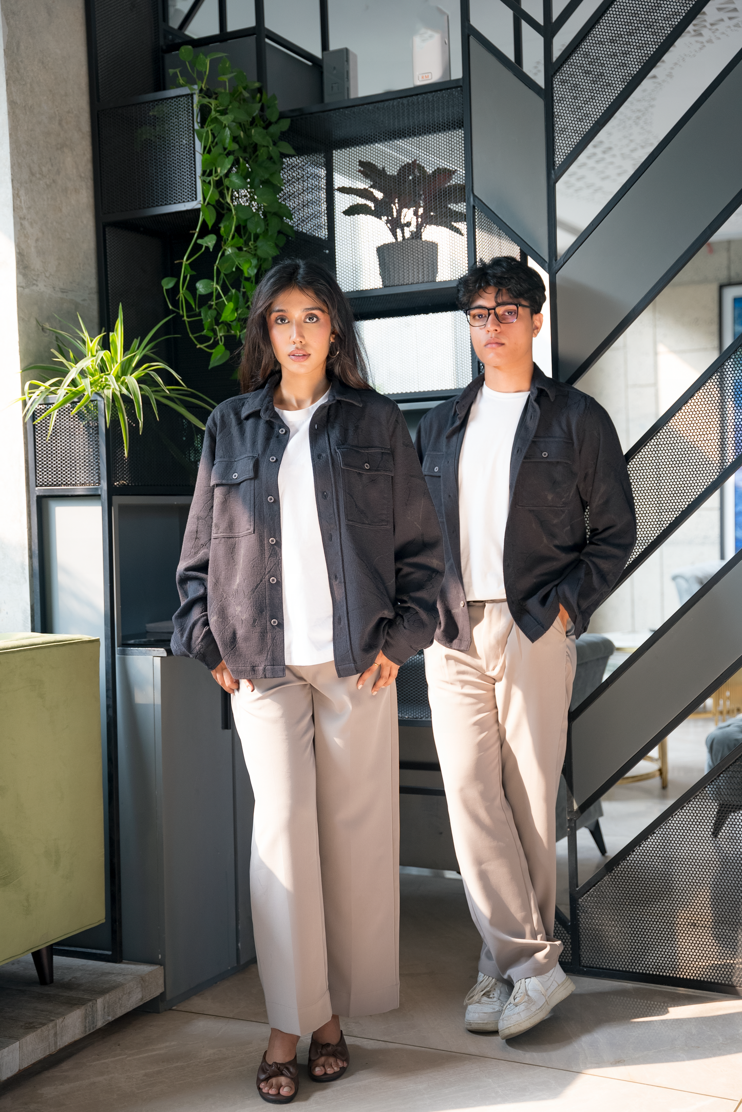 Luxe Marble Textured Shirt - Unisex - Black - Dual Pocket Shirts