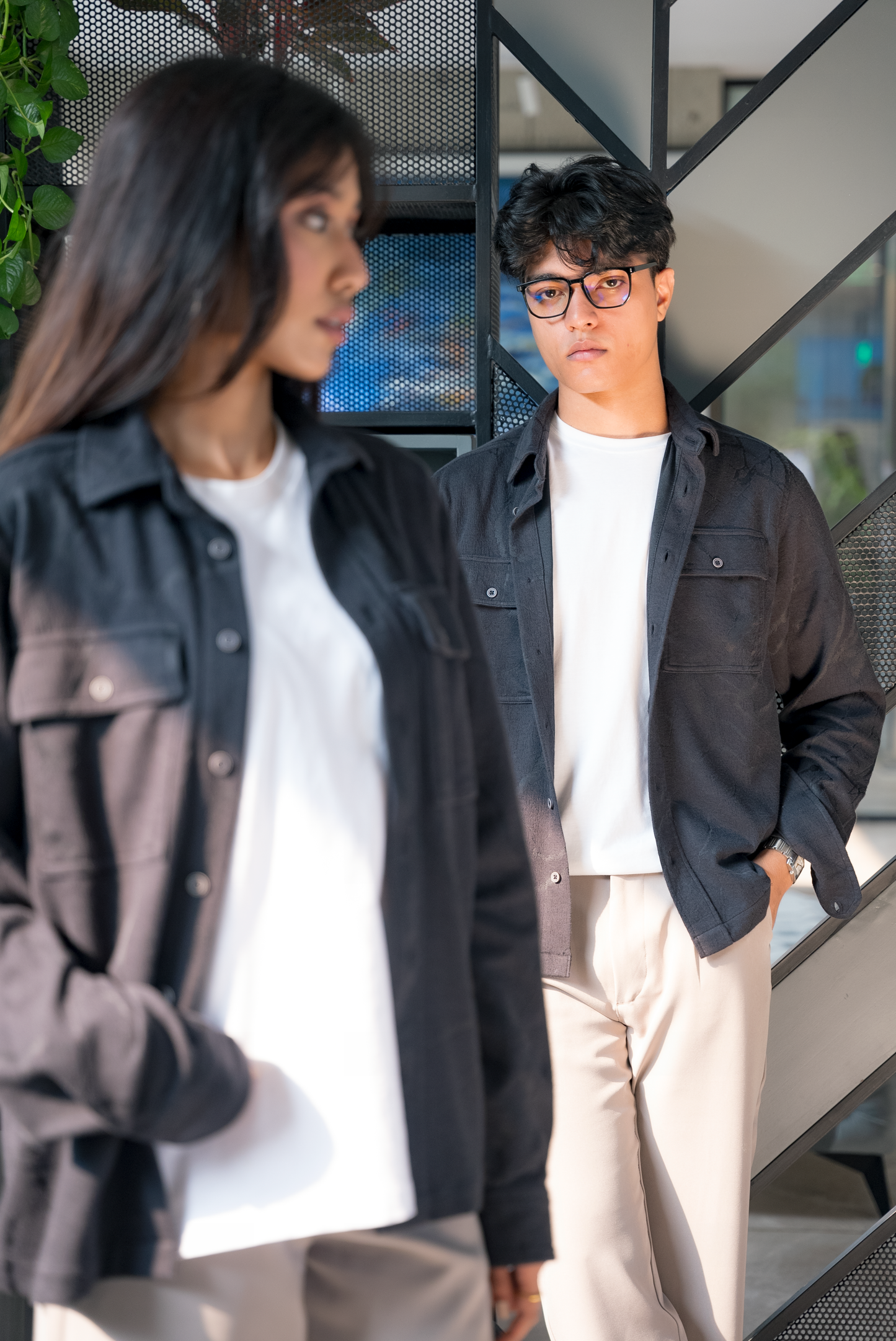 Luxe Marble Textured Shirt - Unisex - Black - Dual Pocket Shirts