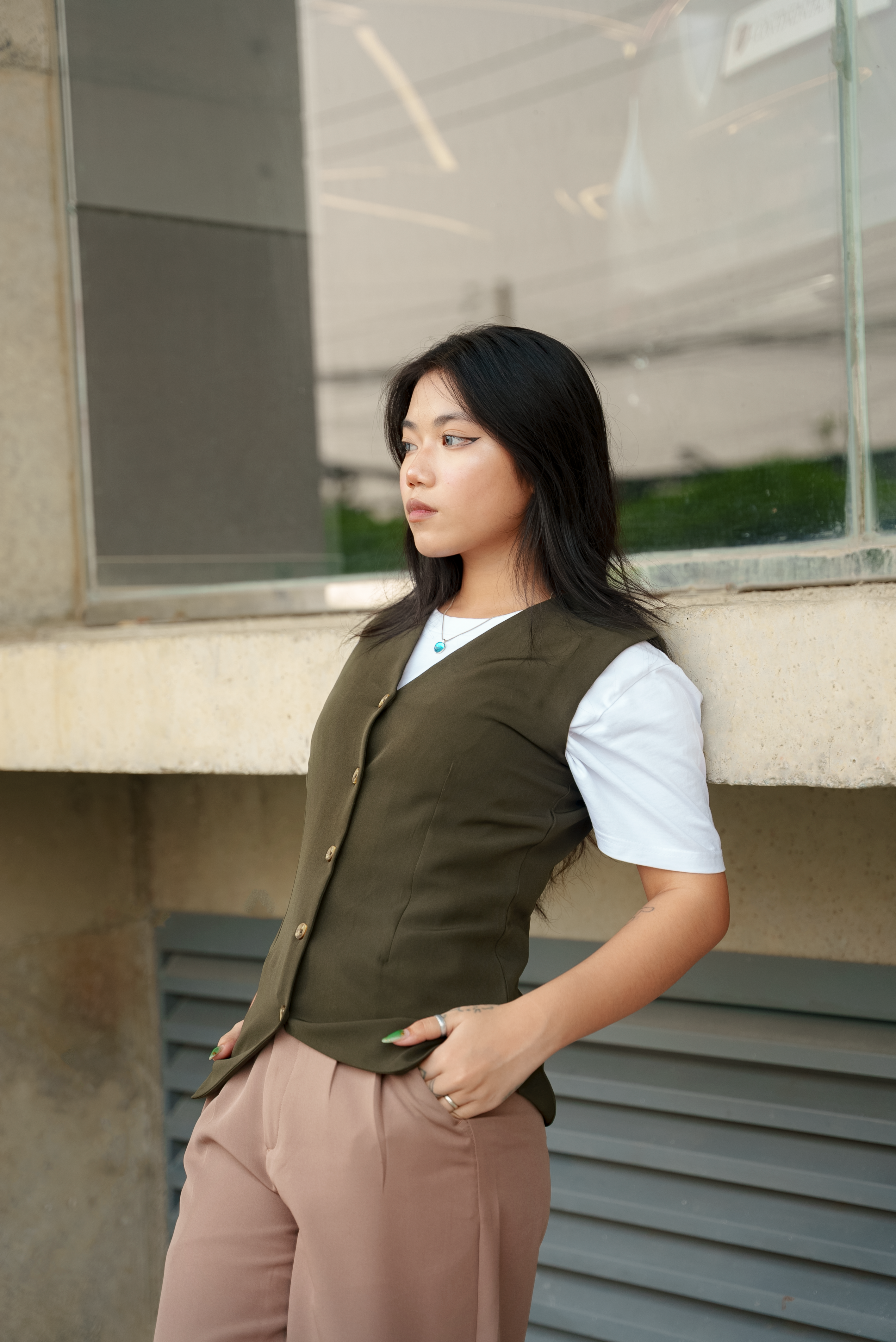 মহিলাদের জন্য ভেস্ট - অলিভ ওয়েস্ট কোট