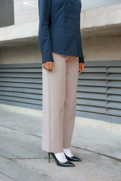Pleated High Waist - Straight Leg Pants For Women - Ash