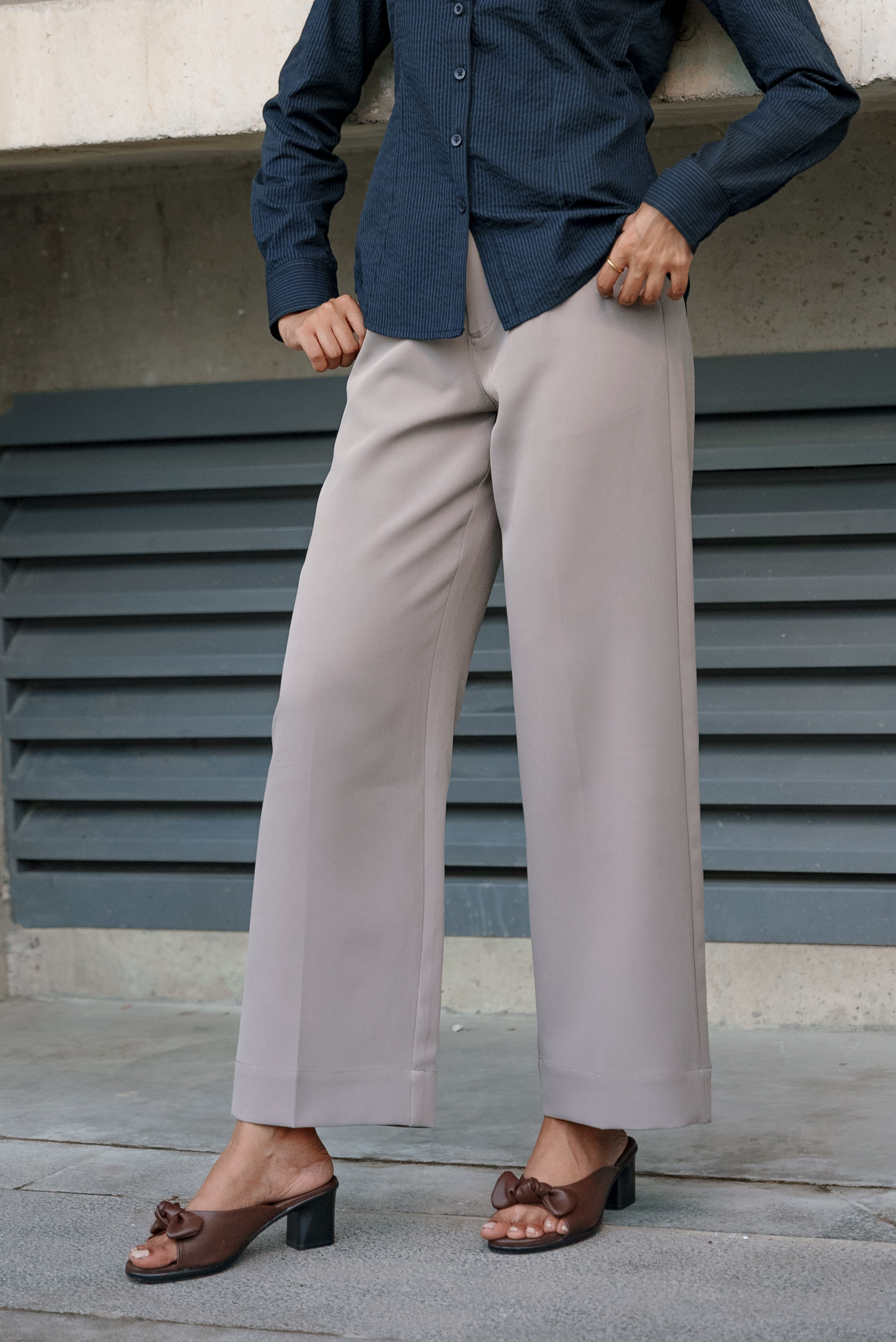 Pleated High Waist - Straight Leg Pants For Women - Ash