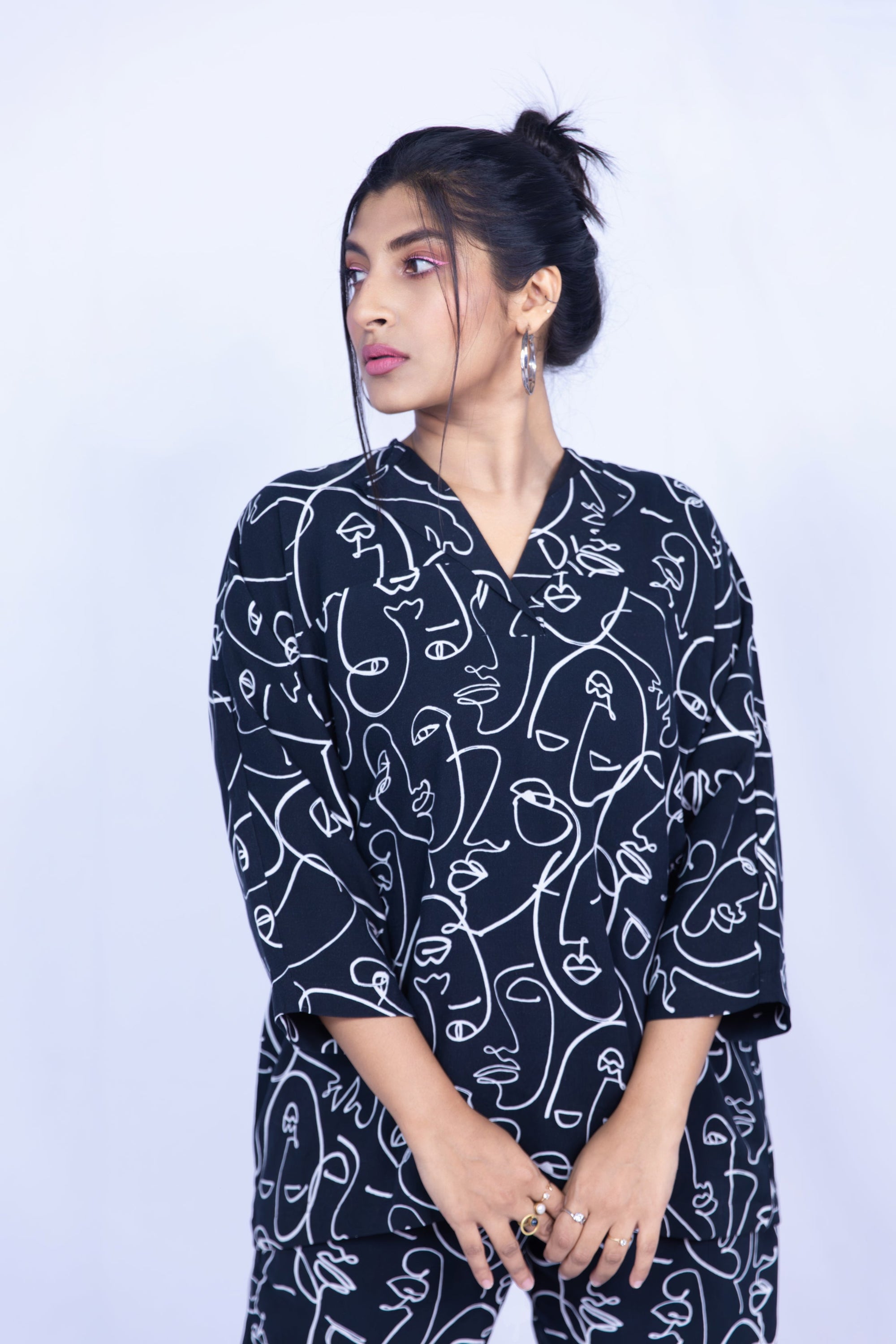 Linear Arts - Collared Top - Black