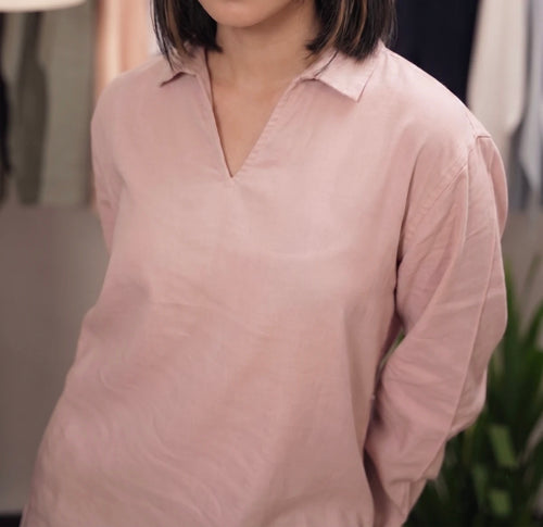 The Amalfi Shirt - Linen Effect V-Placket - Pink - Unisex