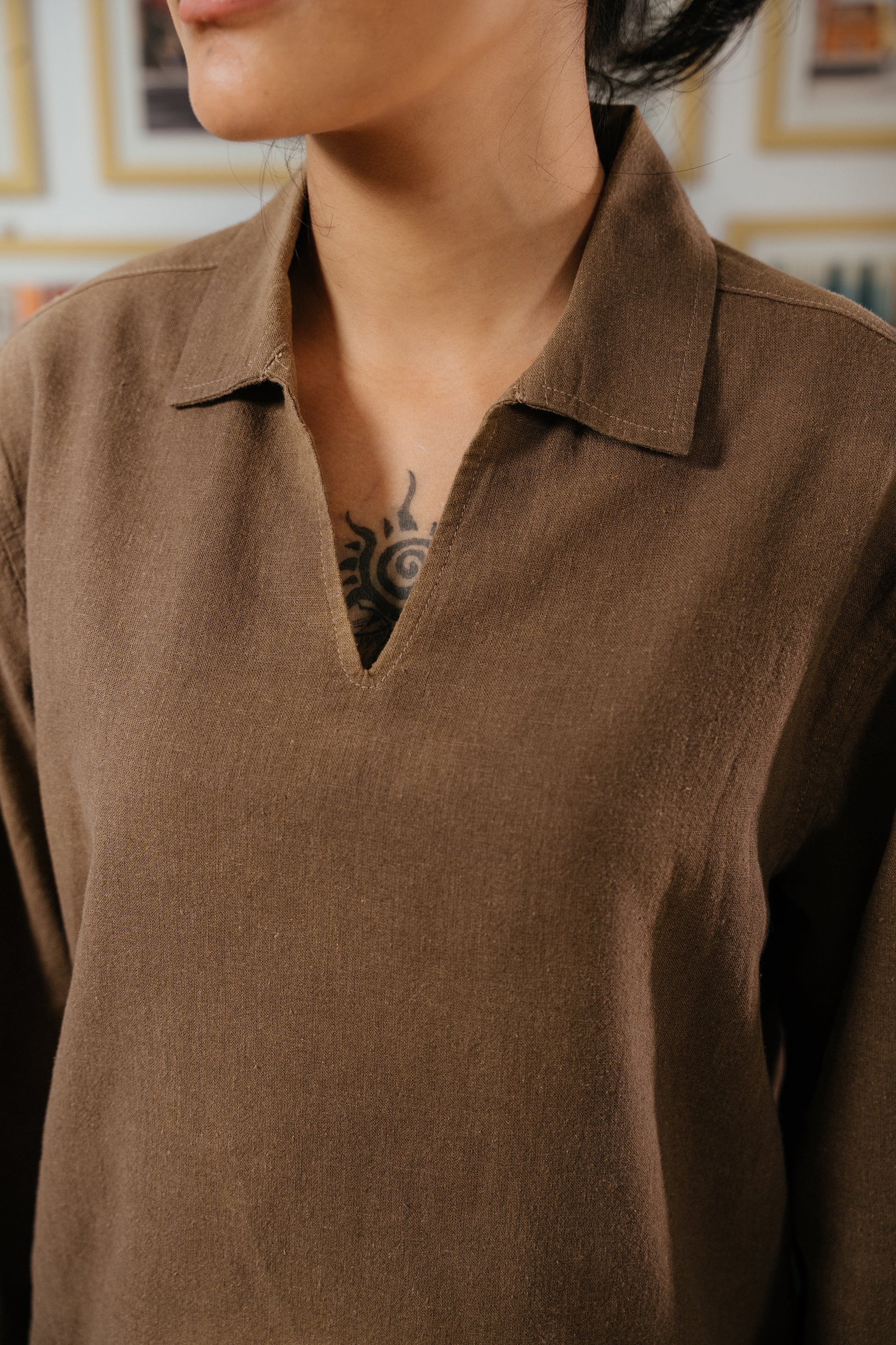 The_Amalfi_Shirt_-_Linen_Effect_V-Placket_-_Wood_Brown_-_Unisex