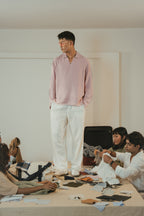 The Amalfi Shirt - Linen Effect V-Placket For Men - Pink
