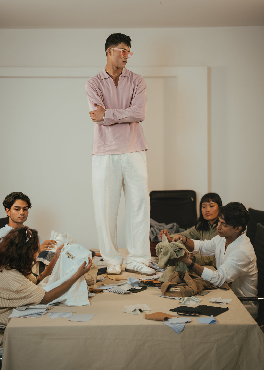 The Amalfi Shirt - Linen Effect V-Placket For Men - Pink