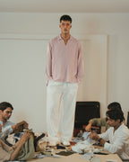 The Amalfi Shirt - Linen Effect V-Placket For Men - Pink
