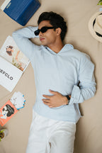 The Amalfi Shirt - Linen Effect V-Placket For Men - Sky Blue