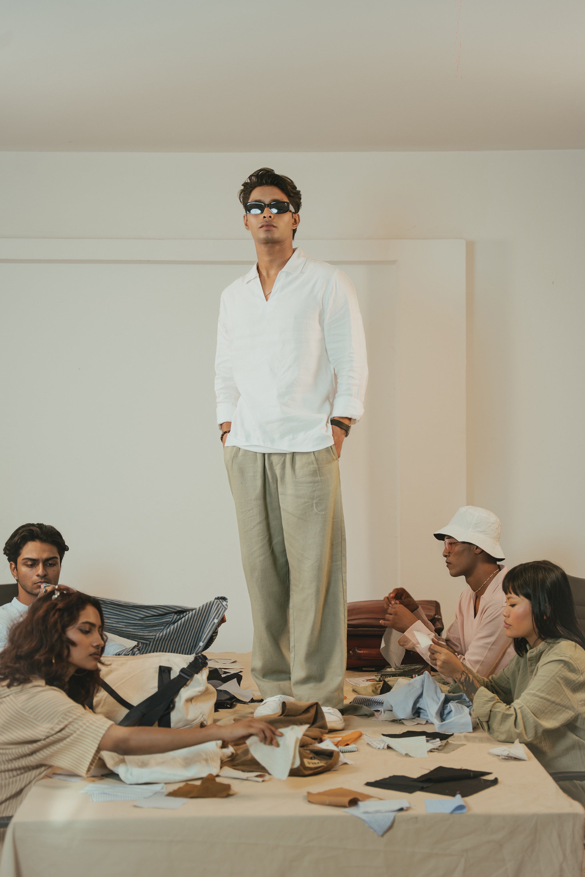 The Amalfi Shirt - Linen Effect V-Placket For Men - White