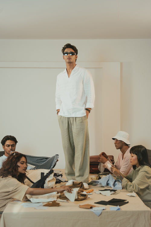 The Amalfi Shirt - Linen Effect V-Placket For Men - White