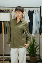 The European Collar - Linen - Long Sleeve Shirt - Dark Olive - Unisex