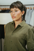 The European Collar - Linen - Long Sleeve Shirt - Dark Olive - Unisex