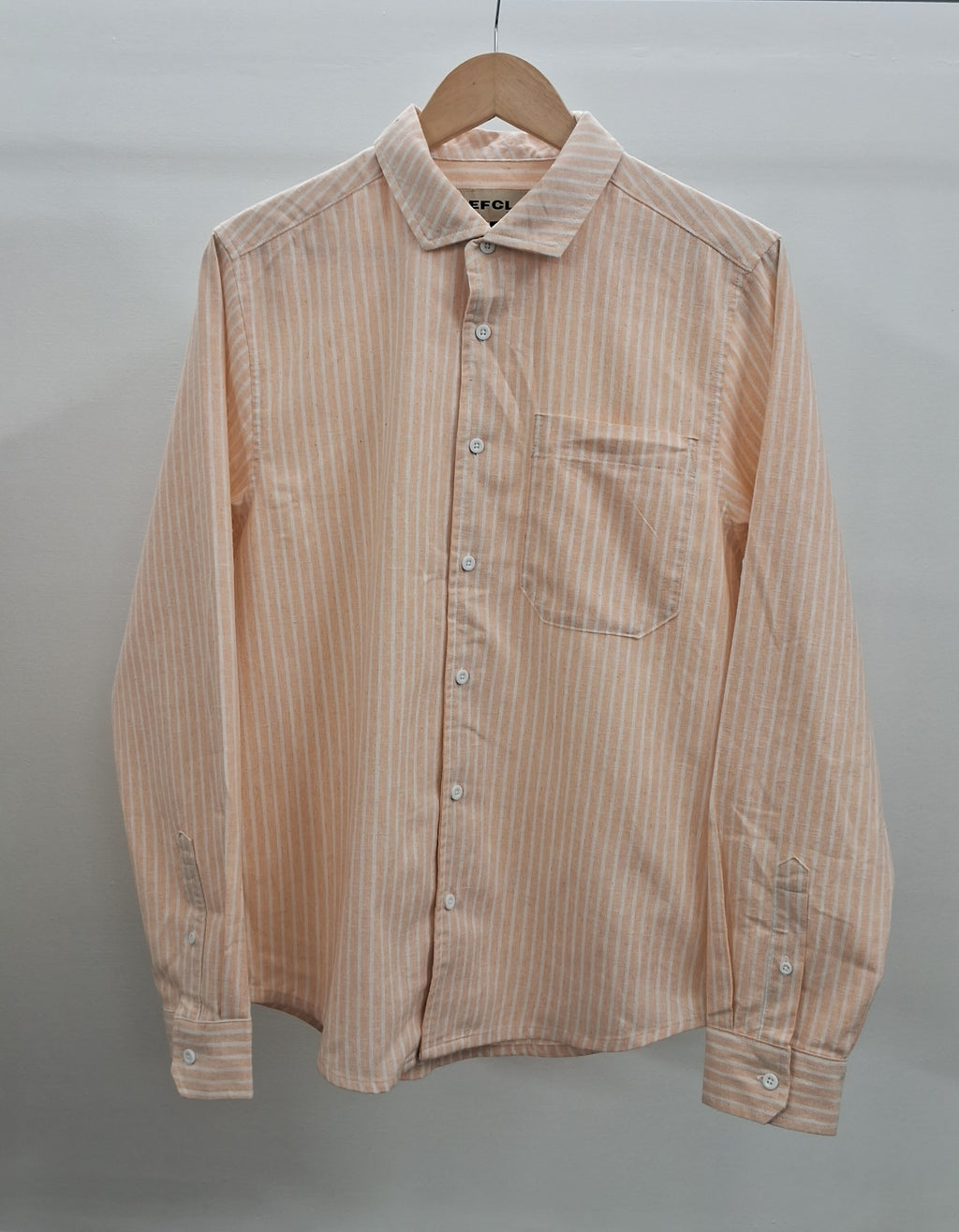 The European Collar - Linen Effect - Long Sleeve Shirt - Peach & White Stripe - Unisex