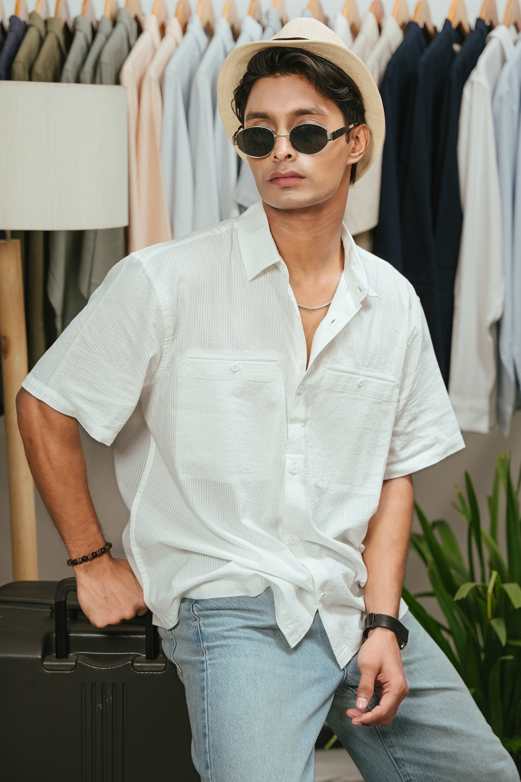 The Porter Shirt - Half Sleeve Boxy Shirt For Men - Cloud White Stripe