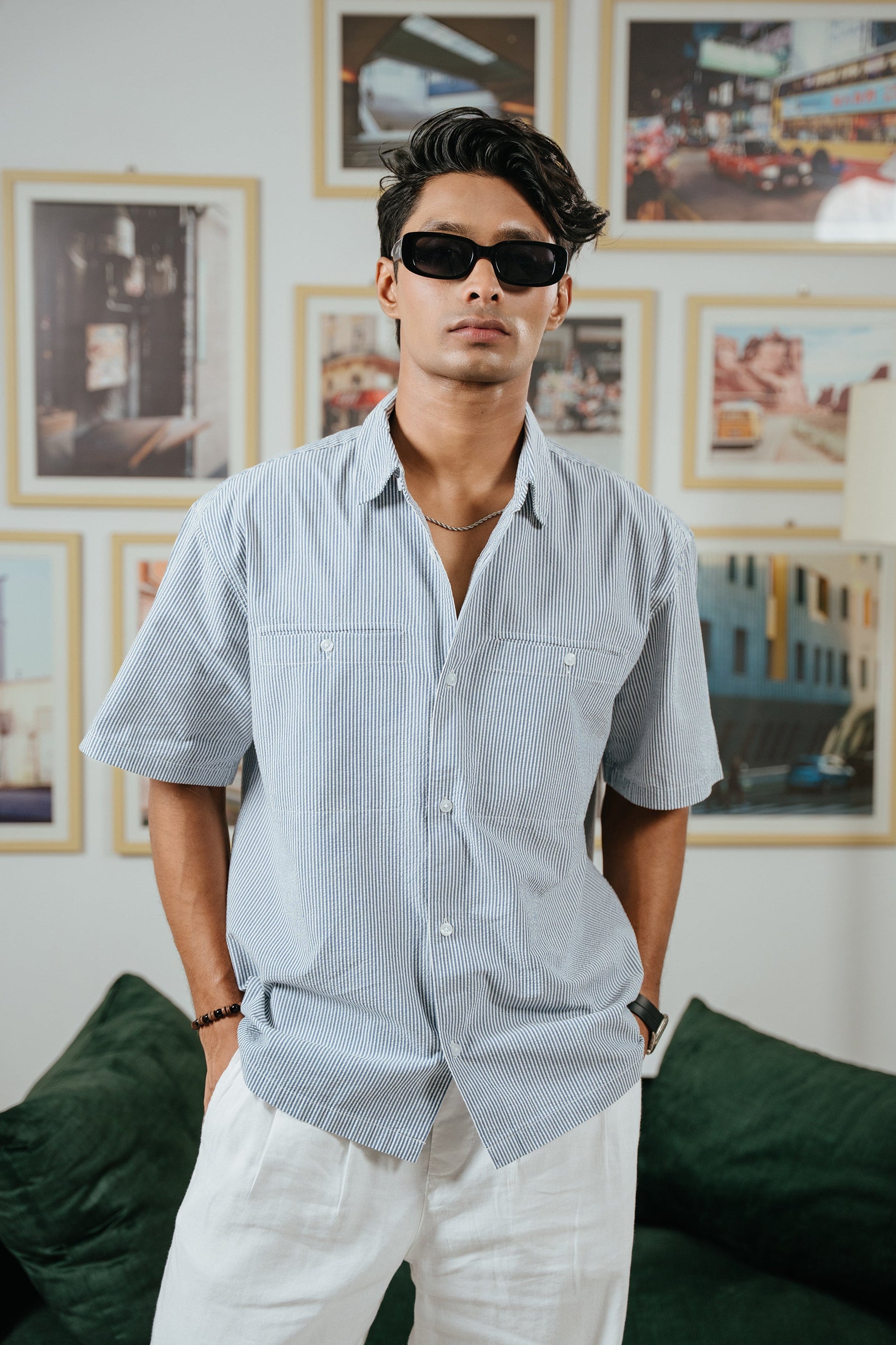The Porter Shirt - Half Sleeve Boxy Shirt For Men - Coastal Stripe