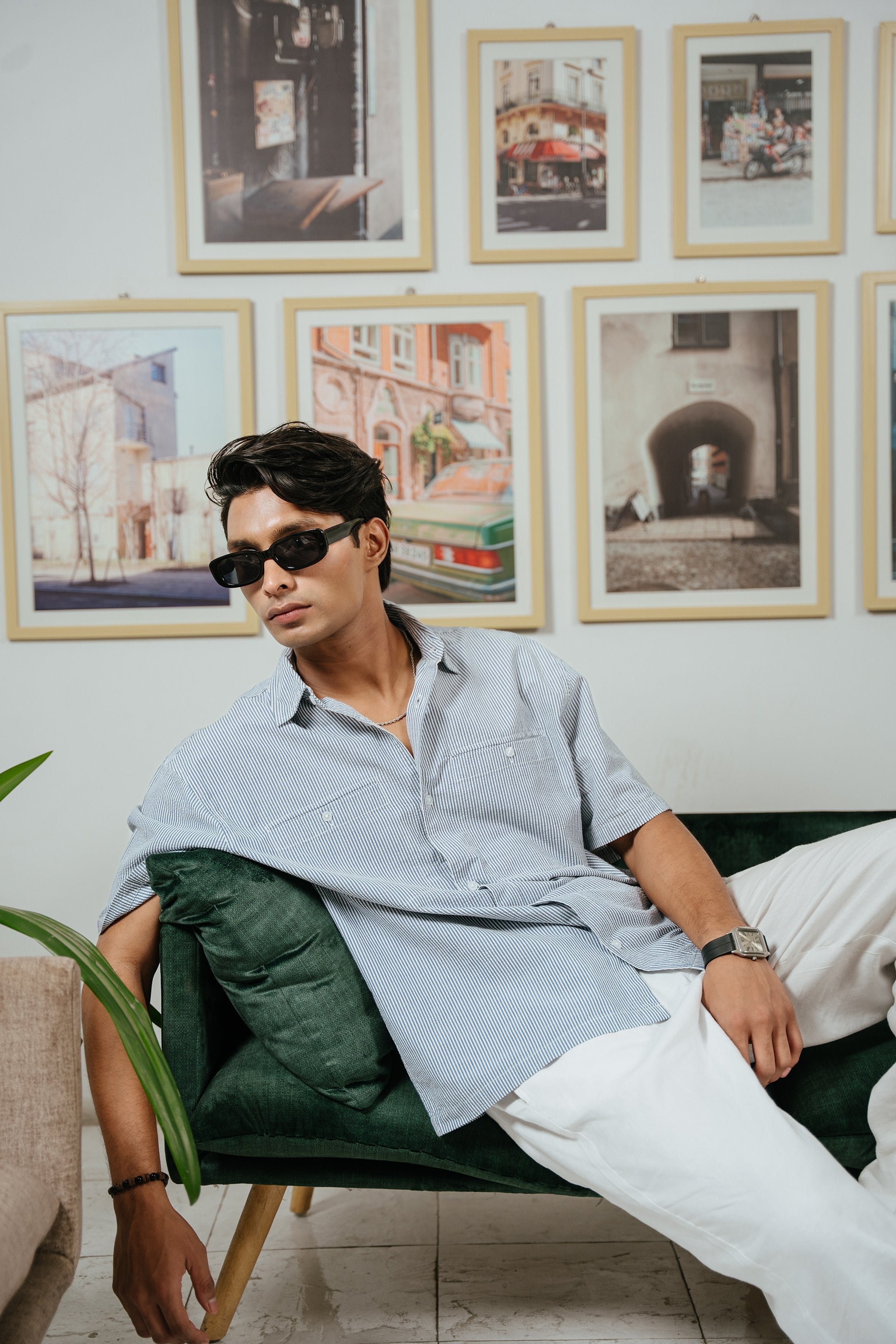 The Porter Shirt - Half Sleeve Boxy Shirt For Men - Coastal Stripe