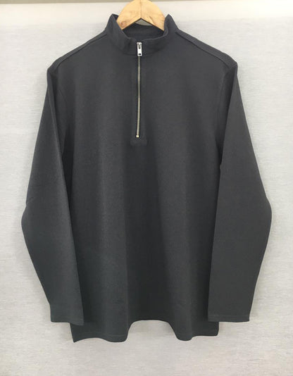 Waffle Zip Henley - Lightweight Jersey Zip - Unisex- Charcoal