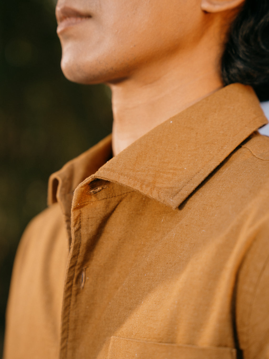 The European Collar - Linen Effect - Long Sleeve Shirt For Men - Warm Brown