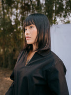 The Amalfi Shirt - Linen Effect V-Placket - Black - Unisex