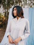 Linen Effect Henley - Light Grey - Unisex