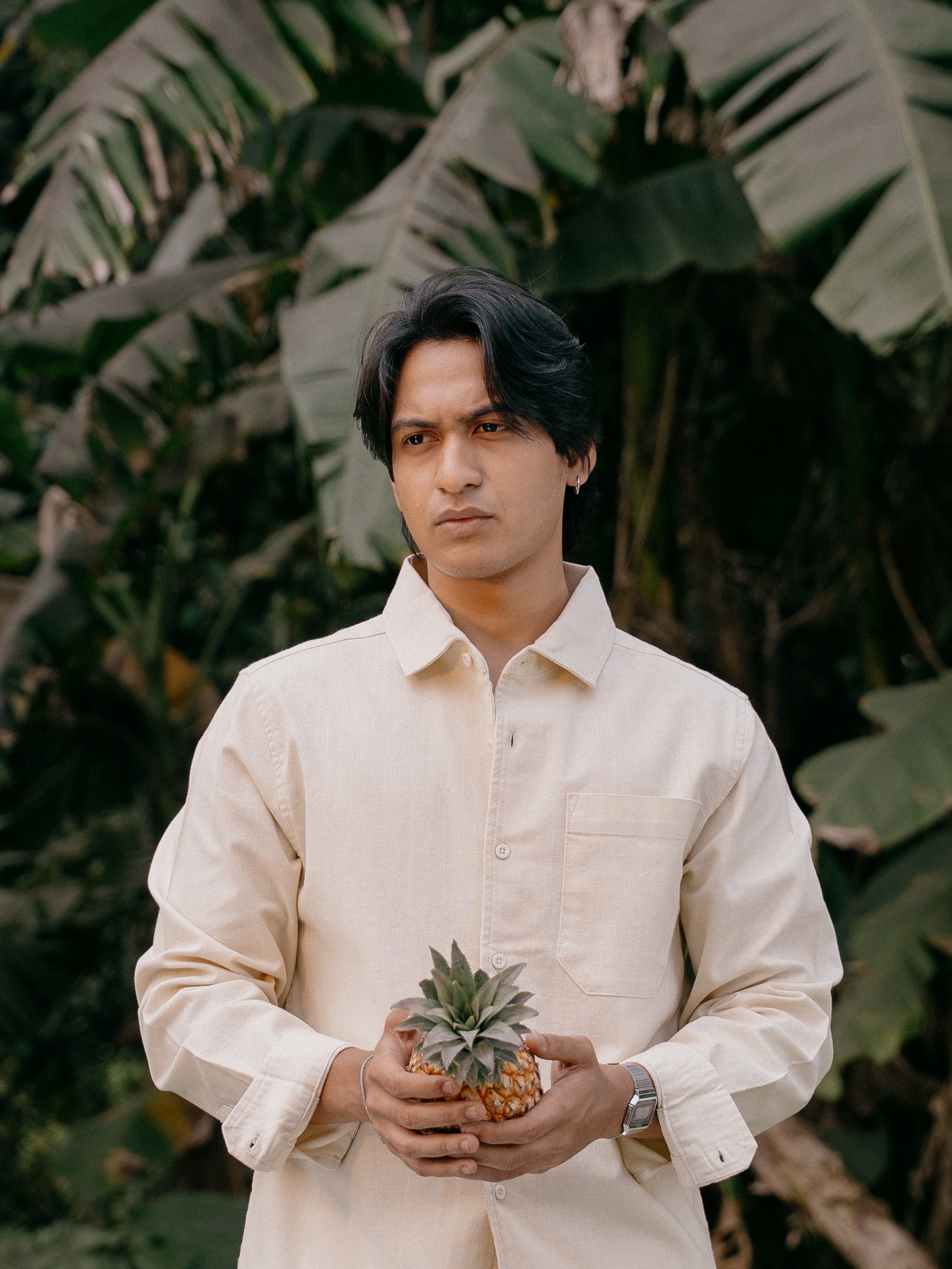 The European Collar - Linen Effect - Long Sleeve Shirt For Men - Butter Yellow