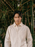 পুরুষদের জন্য লম্বা হাতা শার্ট - জলপাই সাদা স্ট্রাইপ 