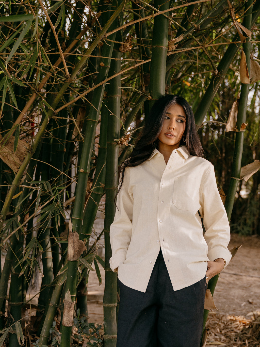 The European Collar - Linen Effect - Long Sleeve Shirt - Butter Yellow - Unisex